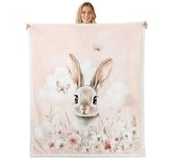 feelingyou Beau lapin jeter couverture, jeter taille fleurs colorées fleurs papillon lit pour adolescents plante nuage mignon motif animal décoration de la maison pour canapé