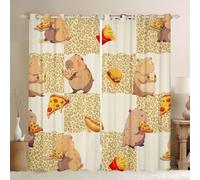 feelingyou Beaux rideaux de fenêtre Capybara pour chambre à coucher, taille L rétro plaid imprimé léopard bon ombrage décoration de la maison jolie hot dog frites pizza décor rideaux de fenêtre 2