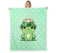 feelingyou Belle grenouille Couverture Polaire Gémeaux Taille Aquarelle Peint à la Main Feuilles de Lotus Vert Lit Jeter pour Adolescents Rétro Polka Dot Cartoon Animaux Sauvages Décoration de la