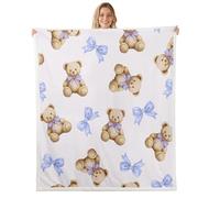 feelingyou Bogenbär Couverture pour lit Queen Size Kawaii Animal Bowknot Couverture jetée pour adultes Mignon Fille Imprimé Rose Bleu Décoration d'intérieur pour lit