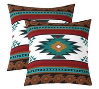feelingyou Boho Western Aztec - Lot de 2 housses de coussin - Impression recto-verso - 55 x 55 cm - Style américain natif - Douces - Blanc vert rouge - Native tribale pour décoration