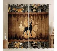 feelingyou Cerf Silhouette Rideaux de fenêtre pour chambre à coucher, S Taille S Animaux Sauvages Imprimé Pat' Patrouille Rétro Plaid Ombre Décoration d'intérieur Jungle Feuilles botaniques Lodge