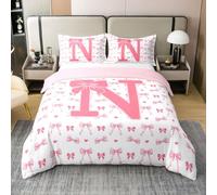 feelingyou Coquette Parure de lit pour fille 100 % coton naturel Taille XL Rose Monogrammé Bowknot Parure de lit Lettre N Princesse 3 pièces