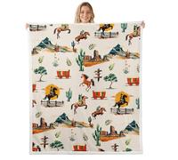 feelingyou Couverture de cowboy occidentale, taille jetée, motif cactus coloré coucher de soleil, motif montagne, pour adolescents, style rétro rural, ferme, décoration d'intérieur pour canapé