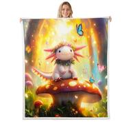 feelingyou Couverture en polaire Axolotl mignon, taille jumeaux 3D dessin animé aniamls jeter lit pour adolescents aquarelle jungle champignon rêveur soleil papillon décoration de la maison pour