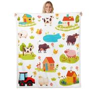 feelingyou Couverture en polaire de ferme de dessin animé - Taille jumeaux - Mouton, Vache Cochon Poulet - Jeter pour Adolescents Kawaii Camion Grange Lac Décoration d'intérieur pour bureau
