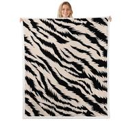 feelingyou Couverture en polaire douce et chaude à rayures zébrées pour canapé et femme - Motif zébré beige et noir - Décoration de dortoir - 101,6 x 127 cm