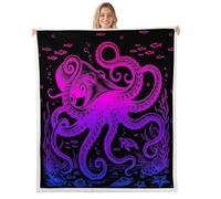 feelingyou Couverture en polaire, motif de pieuvre, taille jumeaux, style vintage, motif de tortue, algues, pour adolescents, style océan, violet, décoration d'intérieur pour bureau