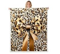 feelingyou Couverture en polaire motif léopard avec nœud papillon - Taille jumeaux - Style ferme rustique - Pour adolescents, animaux sauvages - Décoration d'intérieur pour bureau