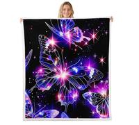 feelingyou Couverture papillon 3D - Taille - Papillons colorés - Animal sauvage - Pour garçons et filles - Lumière néon - Style rustique - Noir et violet - Décoration d'intérieur pour canapé