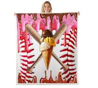 feelingyou Couverture polaire de baseball - Taille jumeaux - Crème glacée - Rose marron - Lit à dessert pour adolescents et garçons - Jeux de sport - Décoration d'intérieur pour bureau