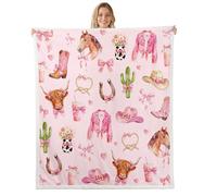 feelingyou Couverture polaire de cowgirl occidentale, taille jumeaux, bowknot chapeau, bottes, cheval, lit jeté pour adolescents, style rustique, décoration d'intérieur pour bureau