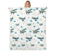 feelingyou Couverture polaire en flanelle pour garçons, motif avion mignon pour décoration de chambre, motif nuage et étoiles d'avion Kawaii, jeté pour canapé, 127 x 152,4 cm