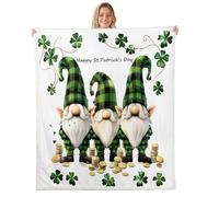 feelingyou Couverture polaire heureuse pour la Saint Patrick, Gémeaux Taille Cartoon Gnomes mignons Jeter pour Garçons Filles Vert Quatre Feuilles Clover Pièces d'or Décoration de la Maison pour