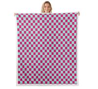 feelingyou Couverture polaire plaid bleu et rose, taille jumeaux damier grille lit pour adolescents Buffalo grille rustique géométrique décoration de la maison pour bureau