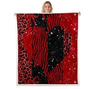 feelingyou Couverture polaire rouge et noire, taille jumeaux rétro léopard zèbre rayé lit pour adolescents mignon nœud papillon motif cœur décor à la maison pour bureau
