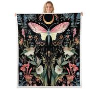 feelingyou Couverture Rose Mole Taille Reine Animaux Gothiques et Lune Couverture Adulte Fleurs Colorées Feuilles Vertes Décoration de Lit