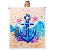 feelingyou Dessin animé Ancre Couverture B Étoile de mer Rose Bleu Corail Vagues Lit pour Enfants Aventures nautiques Océan Décoration pour Chaise