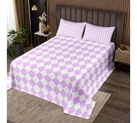 feelingyou Diamond Grid Print Parure de lit en polyester doux avec 2 taies d'oreiller Motif losanges Violet et blanc Pour filles et adolescents Motif losange
