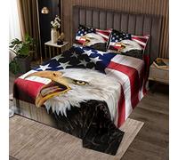 feelingyou Eagle American Flag Parure de lit 3 pièces avec 2 taies d'oreiller, motif drapeau américain, en microfibre, matelassé, 220 x 240 cm, pour filles et adolescents