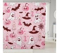 feelingyou Ensemble de rideau de douche motif fantômes de dessin animé, chauve-souris, citrouille, lanterne, rideaux de bain pour enfants, décoration de stalles de fantômes mignons, rideau de douche