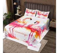 feelingyou Flamingo Coverlet Parure de lit durable en polyester avec 2 taies d'oreiller pour filles et adolescents Motif aquarelle rose oiseau graffiti Multicolore