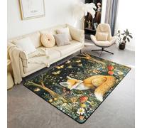 feelingyou Fox Animal Tapis de salon 100 x 150 cm Motif papillons mignons étoiles galaxie chambre à coucher Tapis d'intérieur pour enfants adolescents champignons rêveurs arbres Tapis d'intérieur