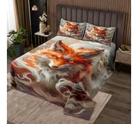 feelingyou Fox Couette avec 2 taies d'oreiller Style japonais Coverlet Taille M Pour adolescents adultes Animaux sauvages Parure de lit Quilted
