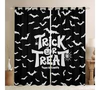 feelingyou Heureux Rideau de fenêtre d'Halloween Trick or Treat Thème gothique pour filles garçons Chauve-souris Araignée Silhouette Noir Fenêtre Traitement Rideaux pour le bureau et la maison Taille