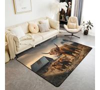 feelingyou Highland Rinder Tapis de salon, 100 x 150 cm, style ferme, campagne, chambre à coucher, pour enfants, adolescents, animaux agricoles, décoration d'intérieur