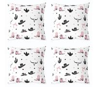 feelingyou Housse de coussin, 40 x 40 cm, rose, motif bottes de cowboy, en forme de cœur, étoile, pour enfants, motif : taureau rural, tête, os, cravate, cactus