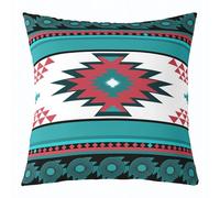 feelingyou Housse de coussin Boho Western Aztec - Style américain natif - Polyester doux - Pour chambre à coucher - Blanc vert rose - Tribal - Décoration d'intérieur - 55 x 55 cm