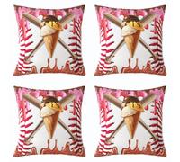 feelingyou Housse de coussin de baseball, 45 x 45 cm, motif crème glacée, rose, marron, dessert, pour adolescents, garçons, ballon, sport, jeux