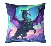 feelingyou Housse de coussin motif dragon lancé - 45 x 45 cm - Motif animaux sauvages occidentaux - Pour enfants - Vert, bleu, violet