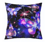 feelingyou Housse de coussin papillon 3D, 40 x 40 cm, multicolore, motif animaux sauvages, lumière néon, style rustique, noir, bleu, rose