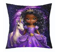 feelingyou Housse de coussin pour fille noire, 45 x 45 cm, mignonne licorne, galaxie, pour enfants, princesse rêveuse, violet