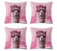 feelingyou Housse de coussin tendance mignonne alpaga 50 x 50 cm rose cactus désert housse de coussin pour adulte assez classique rétro beau coussin animal pour salon