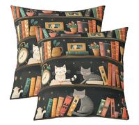 feelingyou Housses de coussin carrées motif chats de dessin animé, jolis livres rustiques 60 x 60 cm, ensemble de housses de coussin carrées pour chambre à coucher, bureau, décoration de campagne