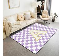 feelingyou Initiale A Tapis de Salon 100 x 150 cm Blanc Violet Motif Damier Tapis Chambre à Coucher Tapis pour Enfants Adolescents Monogramme Personnalisé Esthétique Tendance Tapis d'intérieur