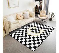 feelingyou Initiale C Tapis de salon 100 x 150 cm Noir Blanc Grille Chambre Tapis pour Enfants Adolescents Monogramme Personnalisé Rustique Buffalo Plaid Intérieur Tapis Décoration d'intérieur