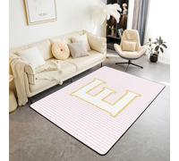 feelingyou Initiale E Tapis de salon 100 x 150 cm Joli monogramme alphabet Chambre à coucher Tapis pour enfants adolescents Rose Blanc Rayé Tapis d'intérieur Décoration d'intérieur