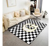 feelingyou Initiale G Tapis de salon 100 x 150 cm Noir Blanc Grille Chambre Tapis pour Enfants Adolescents Monogramme Personnalisé Rustique Buffalo Plaid Intérieur Tapis Décoration d'intérieur