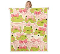 feelingyou Jolie grenouille Couverture Polaire, Gémeaux Taille Cartoon Romantique Fille Cravate Lit Jeter pour Adolescents Cercle Géométrique Kawaii Animaux Décor à la Maison pour Bureau