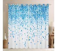 feelingyou Jolie grille rideaux de fenêtre pour chambre à coucher, taille S blocs bleus patchwork bonne ombrage décoration d'intérieur carré géométrique rideaux de fenêtre 2 panneaux pour enfants