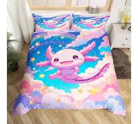 feelingyou Jolie housse de couette Axolotl - Taille M - Rose Kawaii - Belle housse de couette réversible avec 1 taie d'oreiller - Parure de lit Blue Starry Sky Dreamy Stars Cloud (pas de consolateur)