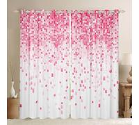 feelingyou Jolis rideaux de fenêtre pour chambre à coucher, taille L blocs roses patchwork bonne ombrage décoration d'intérieur carré géométrique rideaux de fenêtre 2 panneaux pour filles