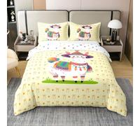 feelingyou Kawaii Alpaca Lot de 2 housses de couette 100 % coton naturel Taille S Motif dessin animé ethnique indigène Motif princesse Cravate à pois