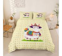 feelingyou Kawaii Alpaca Parure de lit pour enfant en polyester doux avec 2 taies d'oreiller Motif dessin animé ethnique et indigène Motif dessin animé