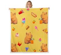 feelingyou Kawaii Capybara Couverture Polaire, Gémeaux Taille Cartoon Crème Glace Burger Frites Jaune Lit Jeter pour Adolescents Coloré Pastèque Raisins Fruits Décoration de Maison pour Bureau