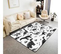 feelingyou Kawaii Dino Tapis de salon 150 x 200 cm Joli dinosaure dessin animé animal sauvage chambre à coucher pour garçons et filles Tapis de sol gris aquarelle Décoration d'intérieur